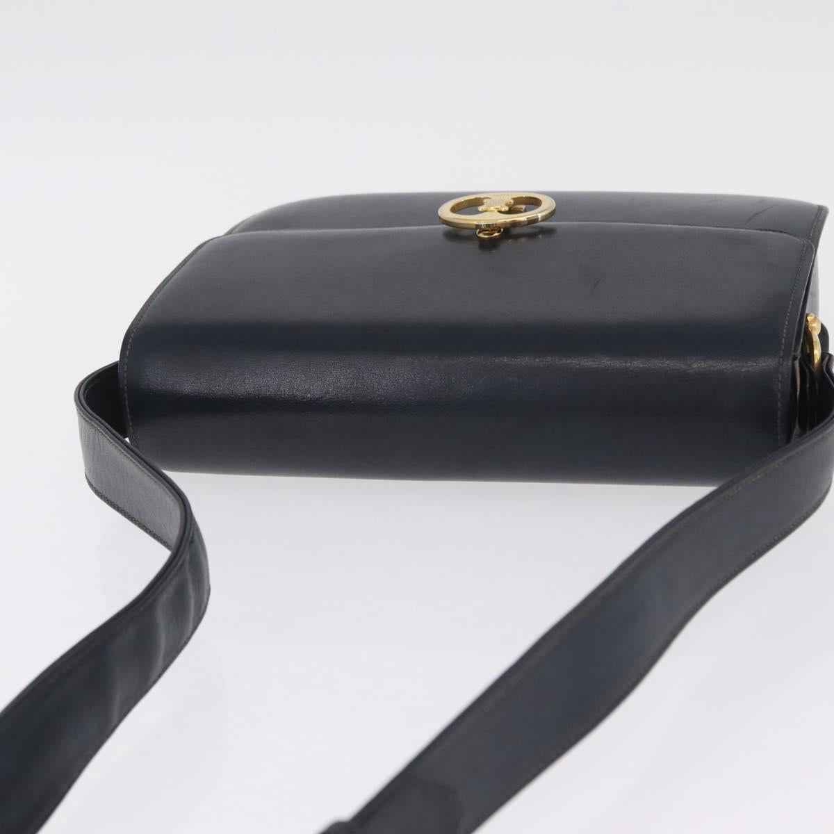 CELINE Shoulder Bag Leather Navy Gold Tone Auth ep16758