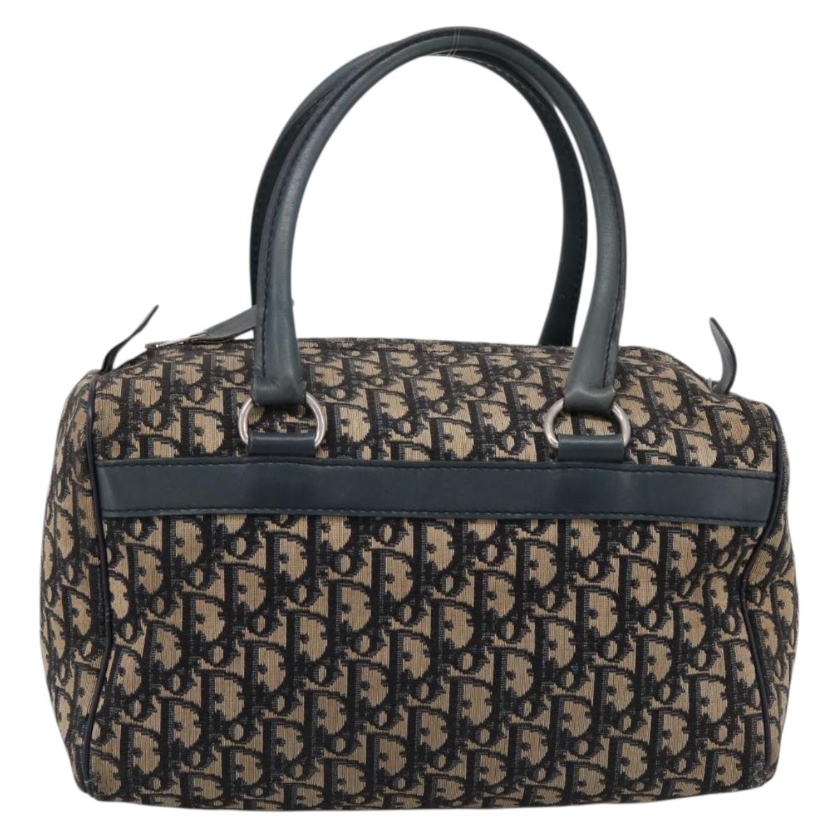 Christian Dior Trotter Canvas Boston Bag Navy Silver Auth ep16763