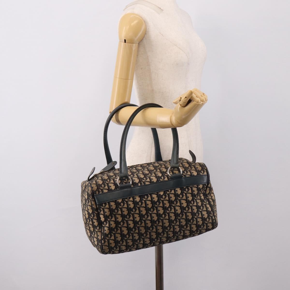 Christian Dior Trotter Canvas Boston Bag Navy Silver Auth ep16763