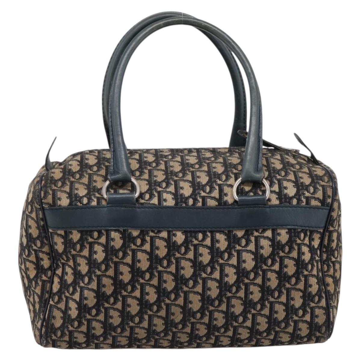 Christian Dior Trotter Canvas Boston Bag Navy Silver Auth ep16763