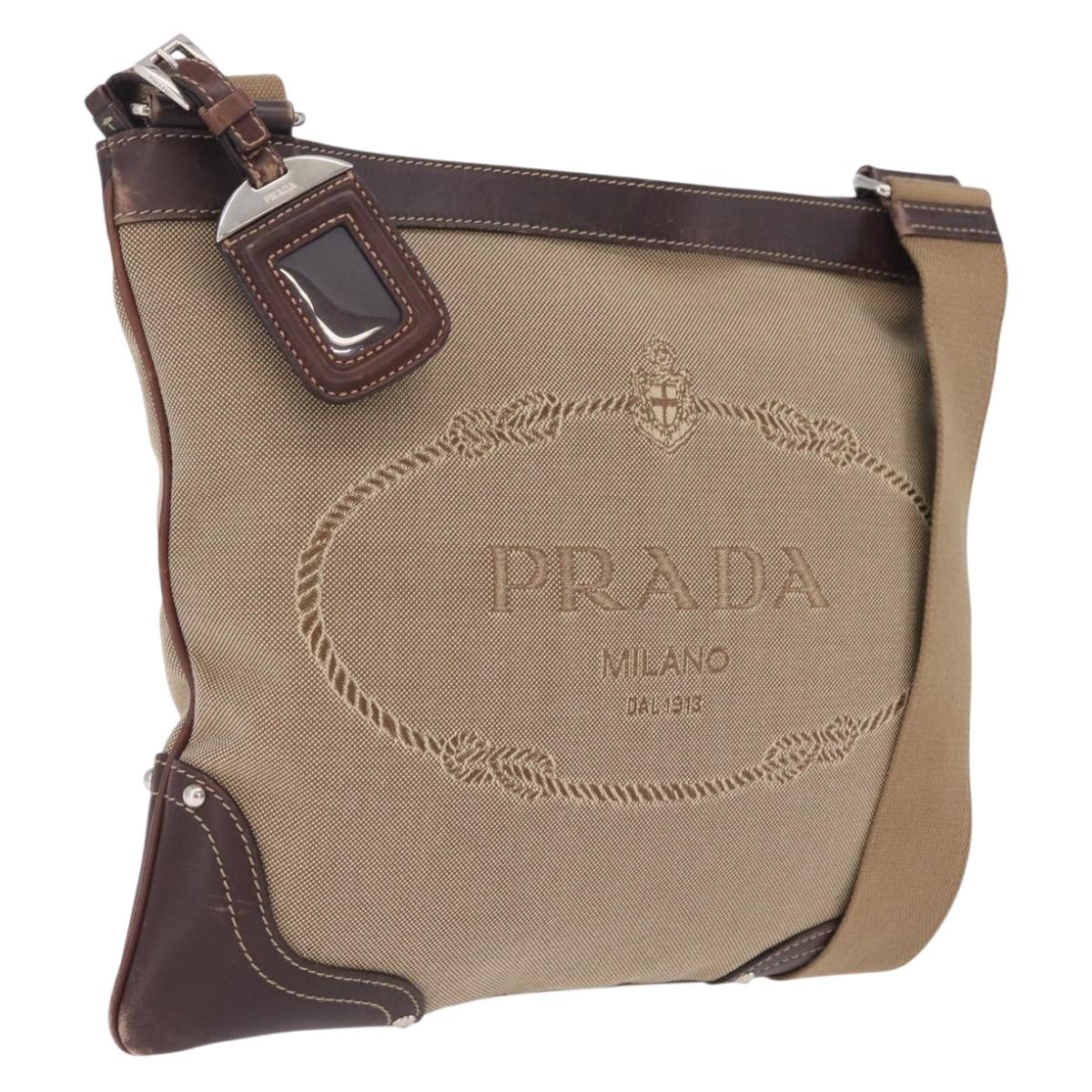 PRADA Shoulder Bag Canvas Beige Silver Auth ep16765