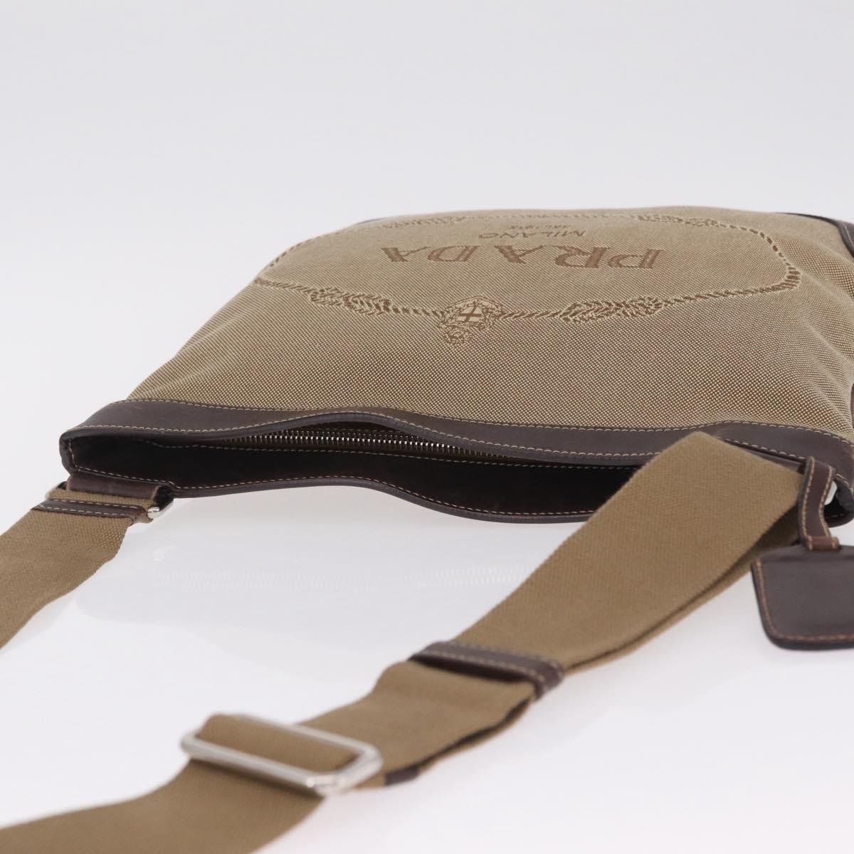 PRADA Shoulder Bag Canvas Beige Silver Auth ep16765