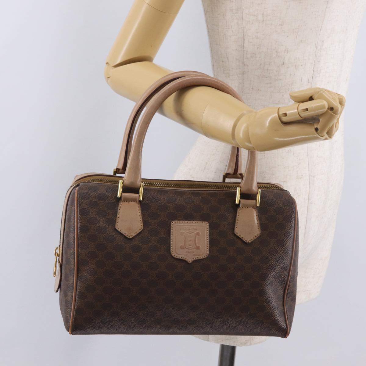 CELINE Macadam Hand Bag PVC Brown Gold Tone Auth ep16767
