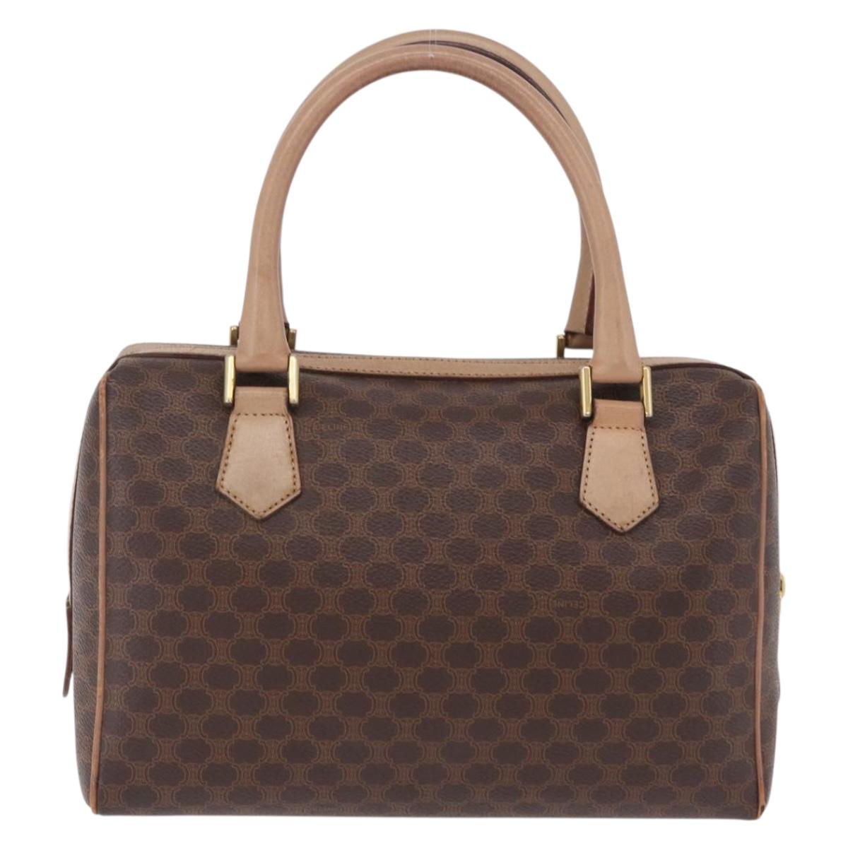 CELINE Macadam Hand Bag PVC Brown Gold Tone Auth ep16767