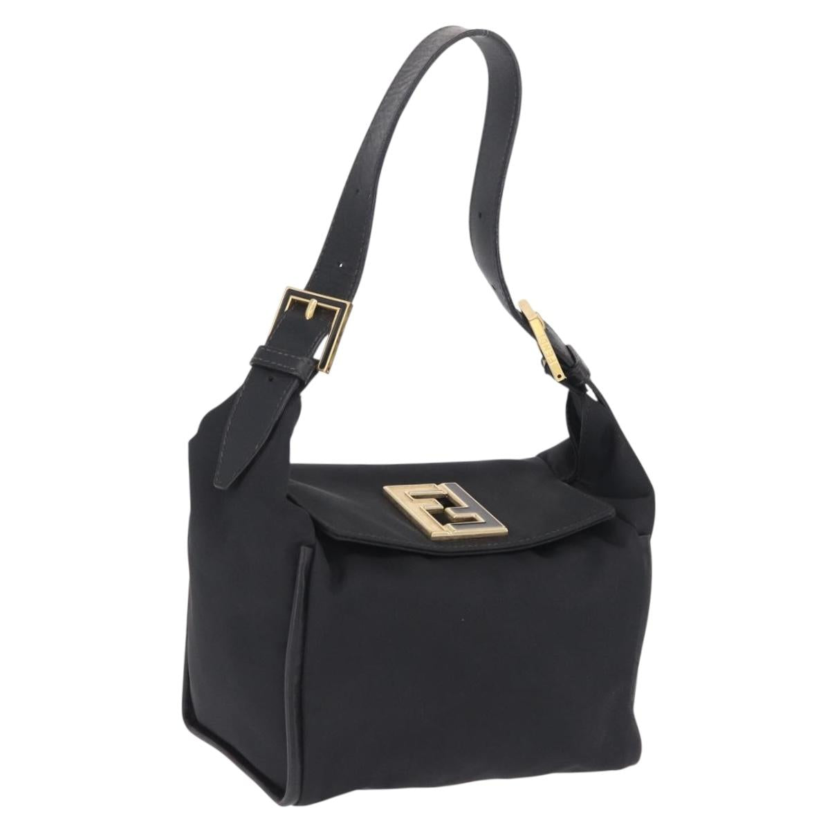 FENDI Hand Bag Nylon Black Gold Tone Auth ep16768
