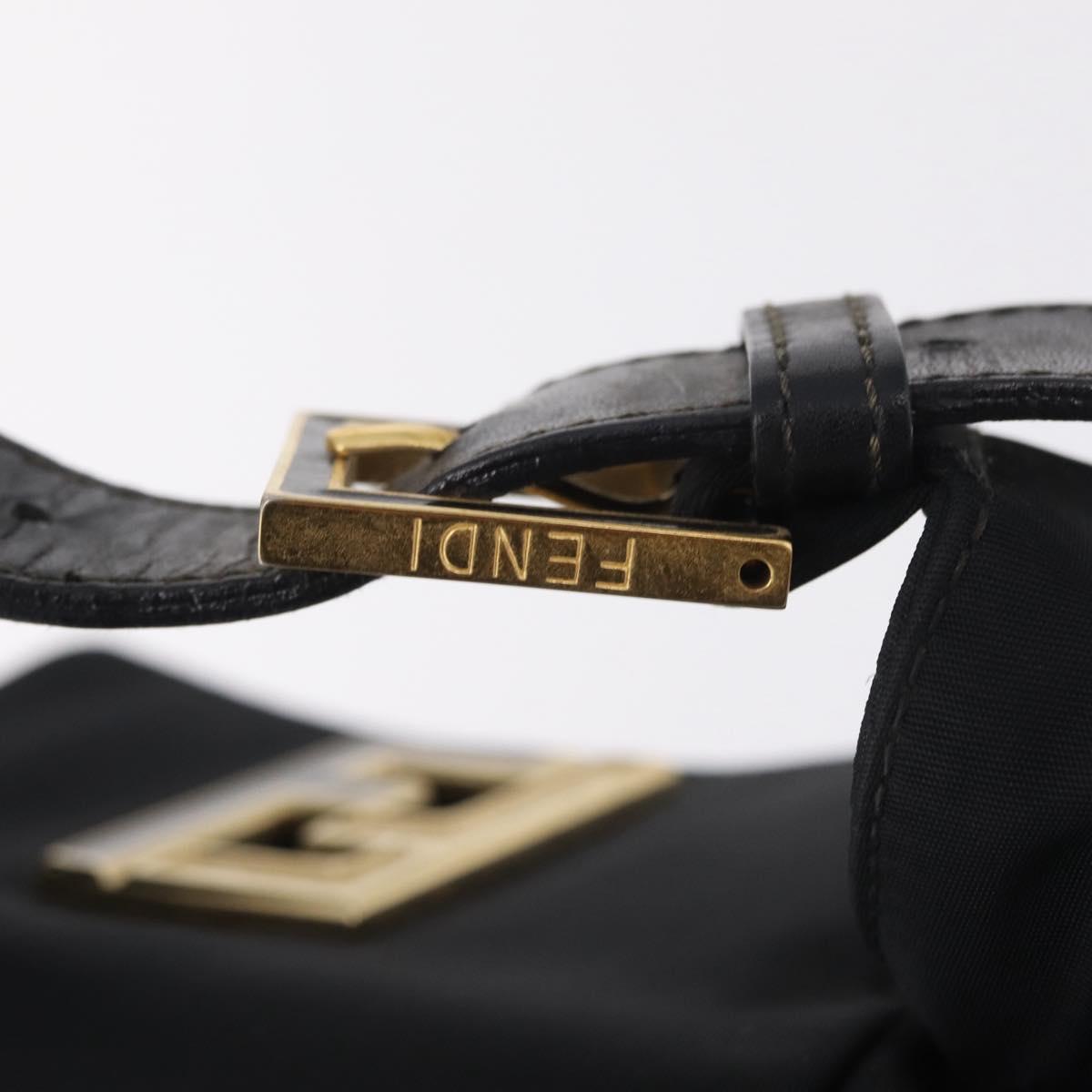 FENDI Hand Bag Nylon Black Gold Tone Auth ep16768