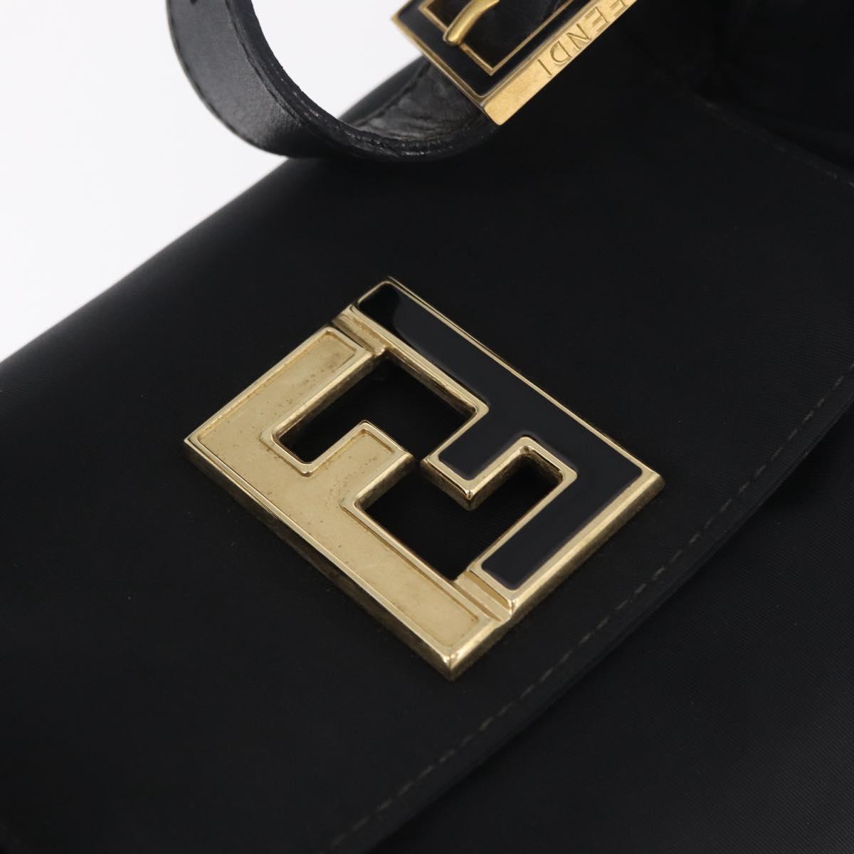 FENDI Hand Bag Nylon Black Gold Tone Auth ep16768