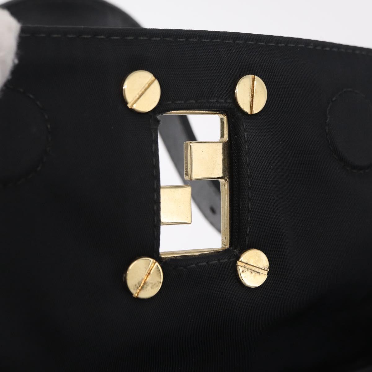 FENDI Hand Bag Nylon Black Gold Tone Auth ep16768