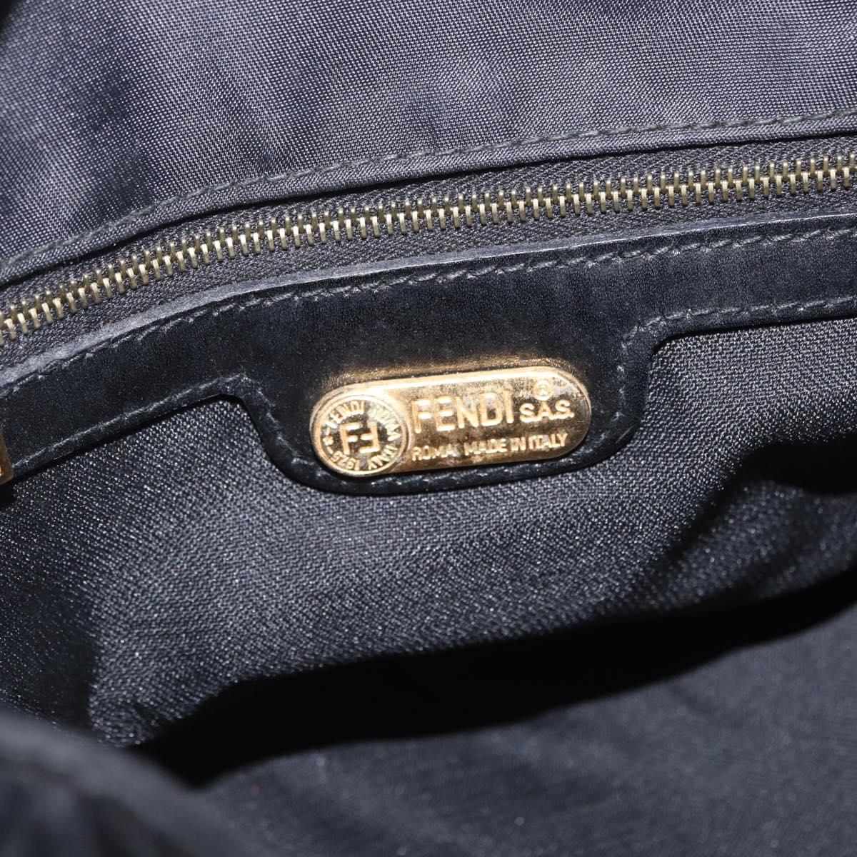 FENDI Hand Bag Nylon Black Gold Tone Auth ep16768