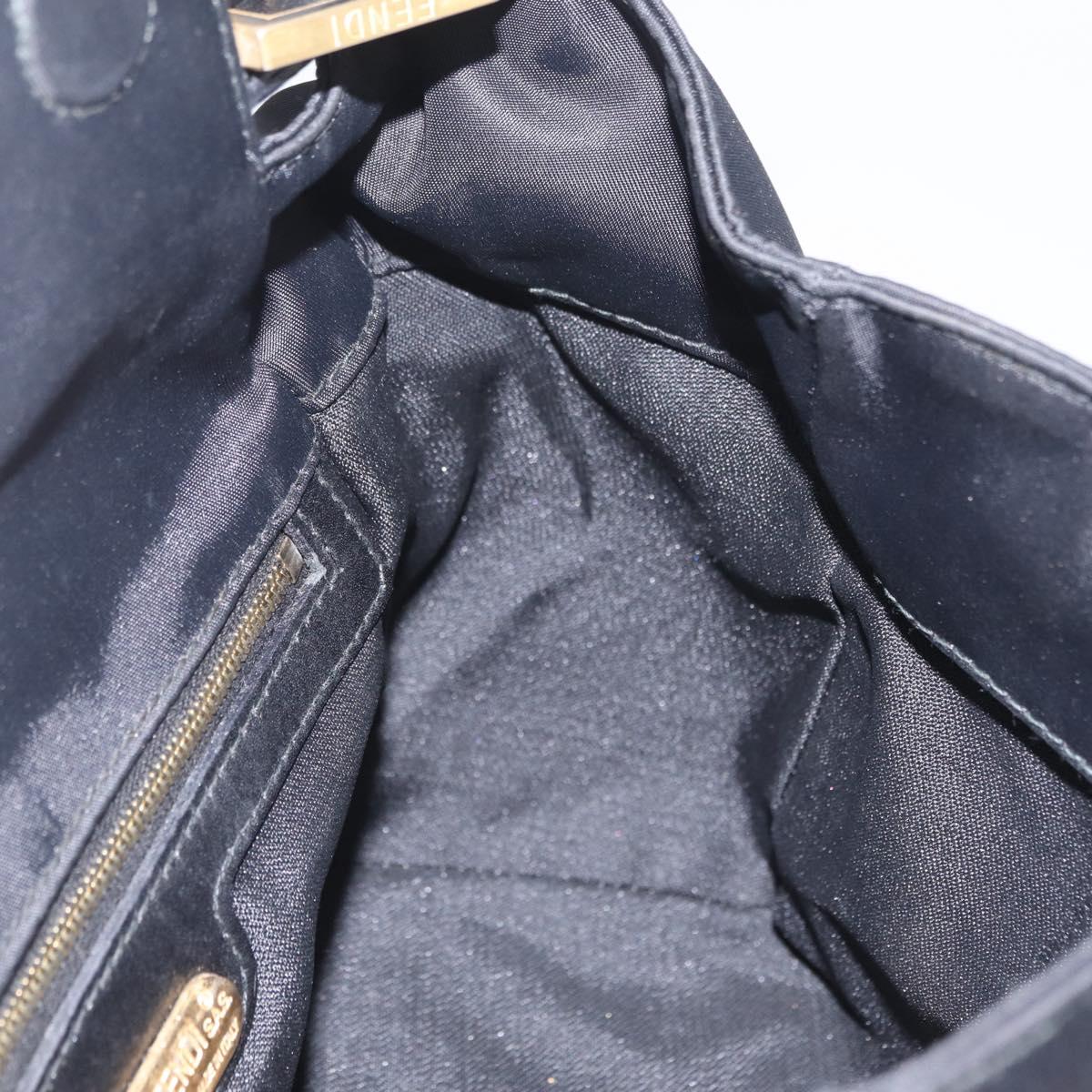 FENDI Hand Bag Nylon Black Gold Tone Auth ep16768