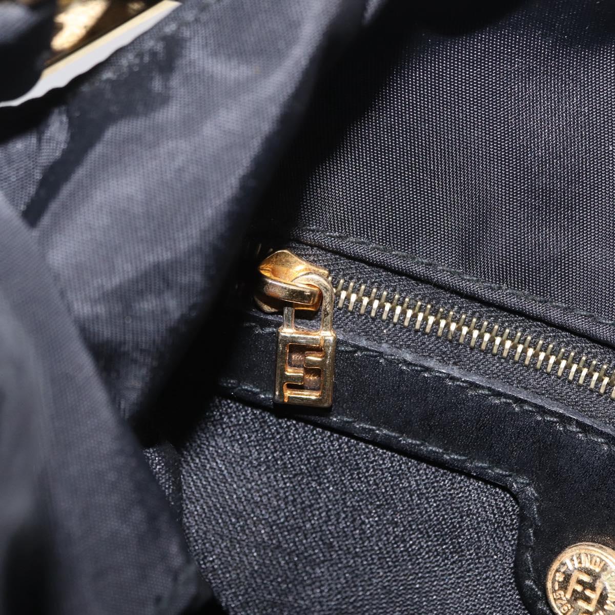FENDI Hand Bag Nylon Black Gold Tone Auth ep16768