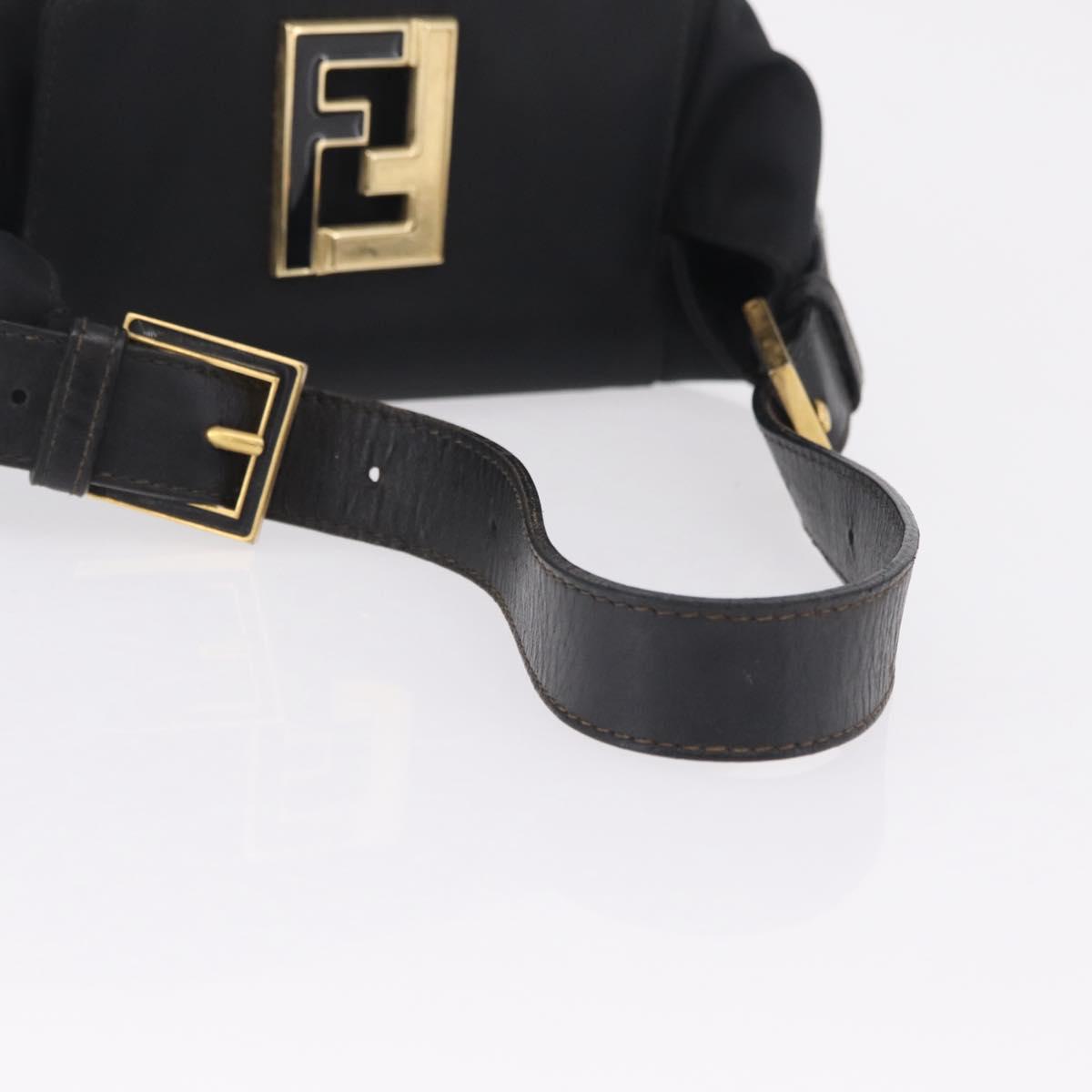 FENDI Hand Bag Nylon Black Gold Tone Auth ep16768