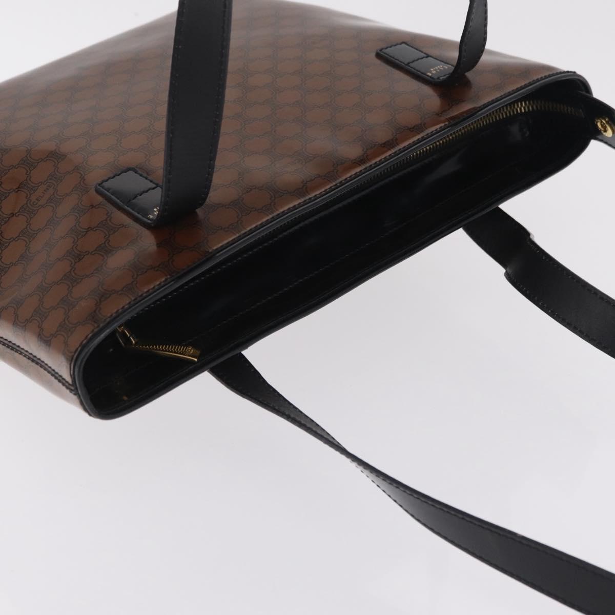 CELINE Macadam Tote Bag PVC Brown Gold Tone Auth ep16772A