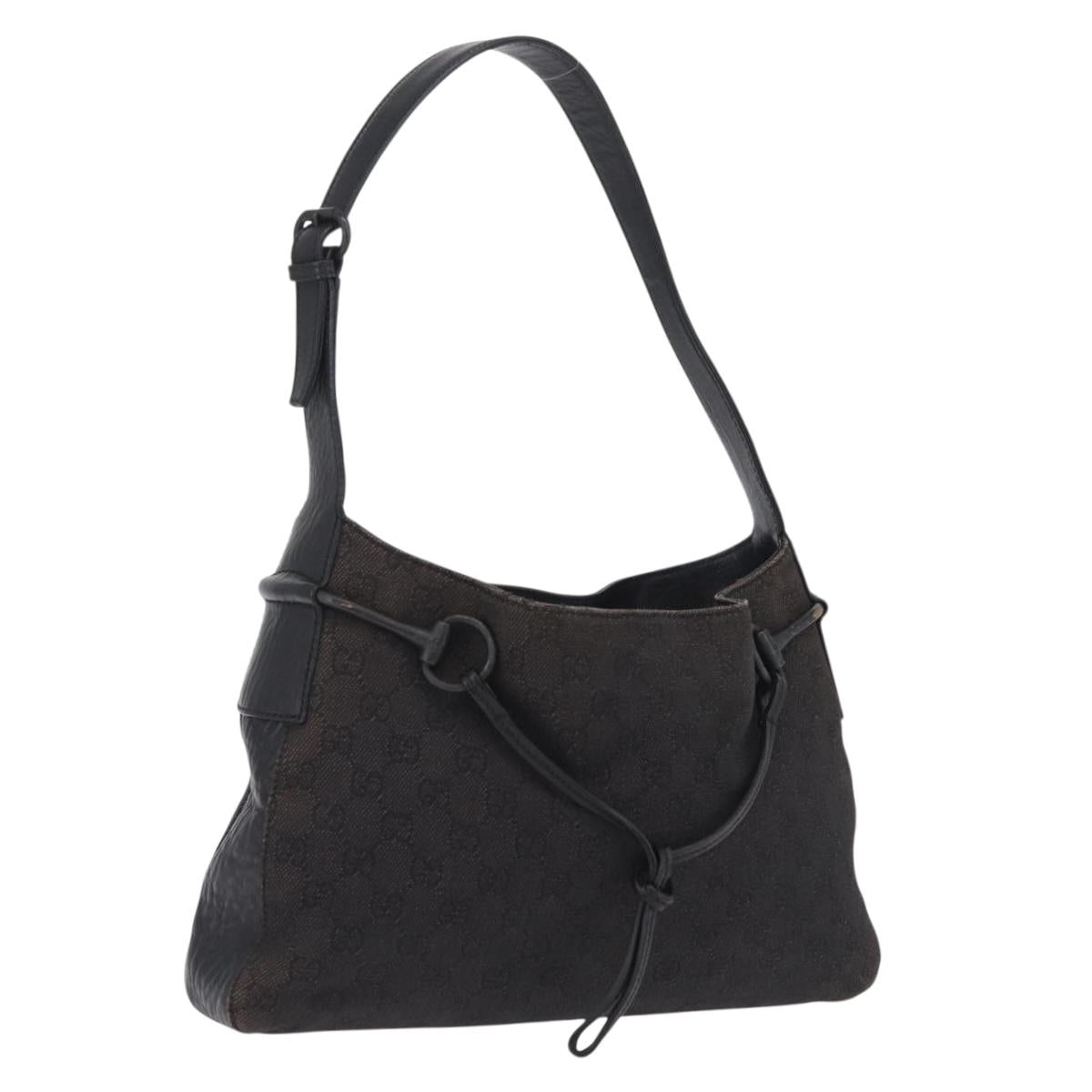 GUCCI GG Canvas Horsebit Shoulder Bag Black 101975 Auth ep16774