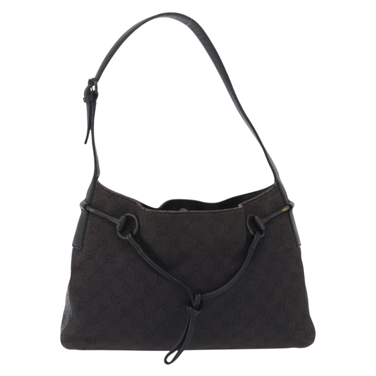 GUCCI GG Canvas Horsebit Shoulder Bag Black 101975 Auth ep16774