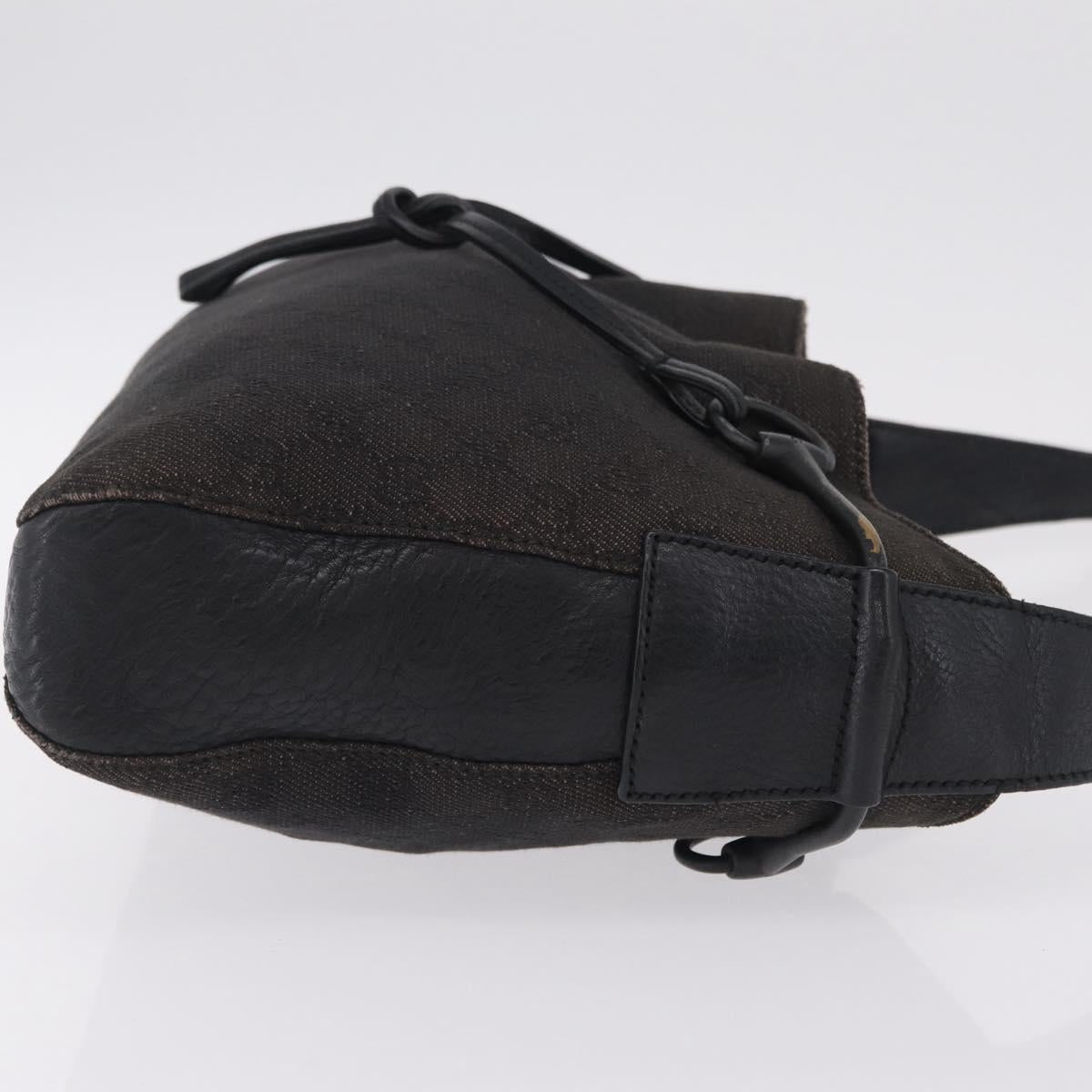 GUCCI GG Canvas Horsebit Shoulder Bag Black 101975 Auth ep16774