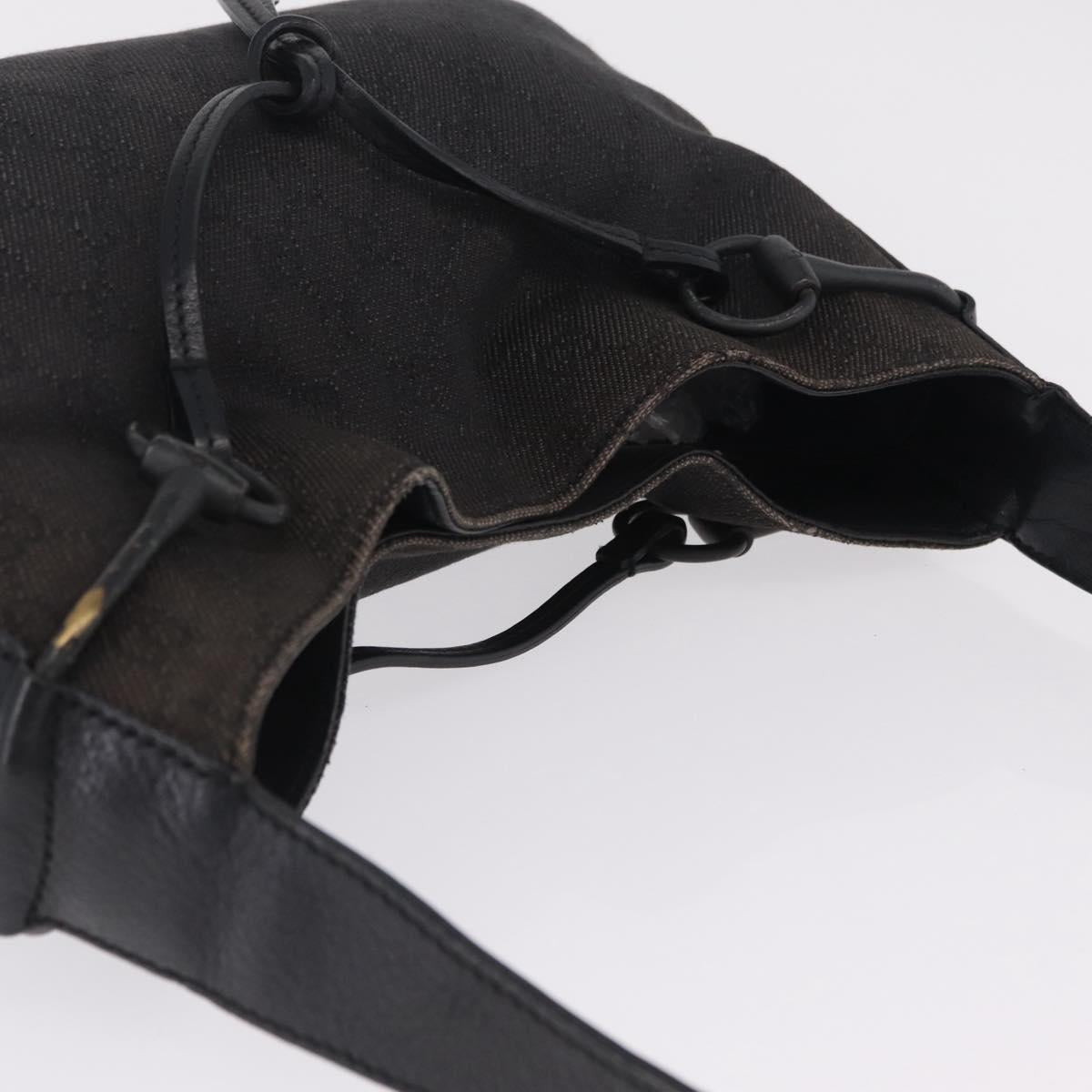 GUCCI GG Canvas Horsebit Shoulder Bag Black 101975 Auth ep16774