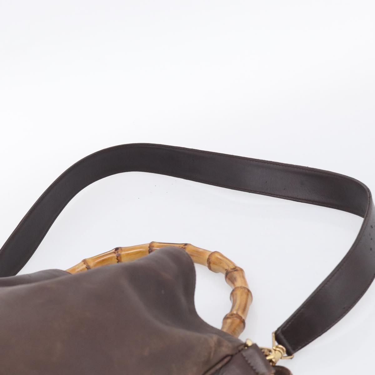 GUCCI Bamboo Hand Bag Leather 2way Brown Gold Tone 001 2123 1577 Auth ep16776