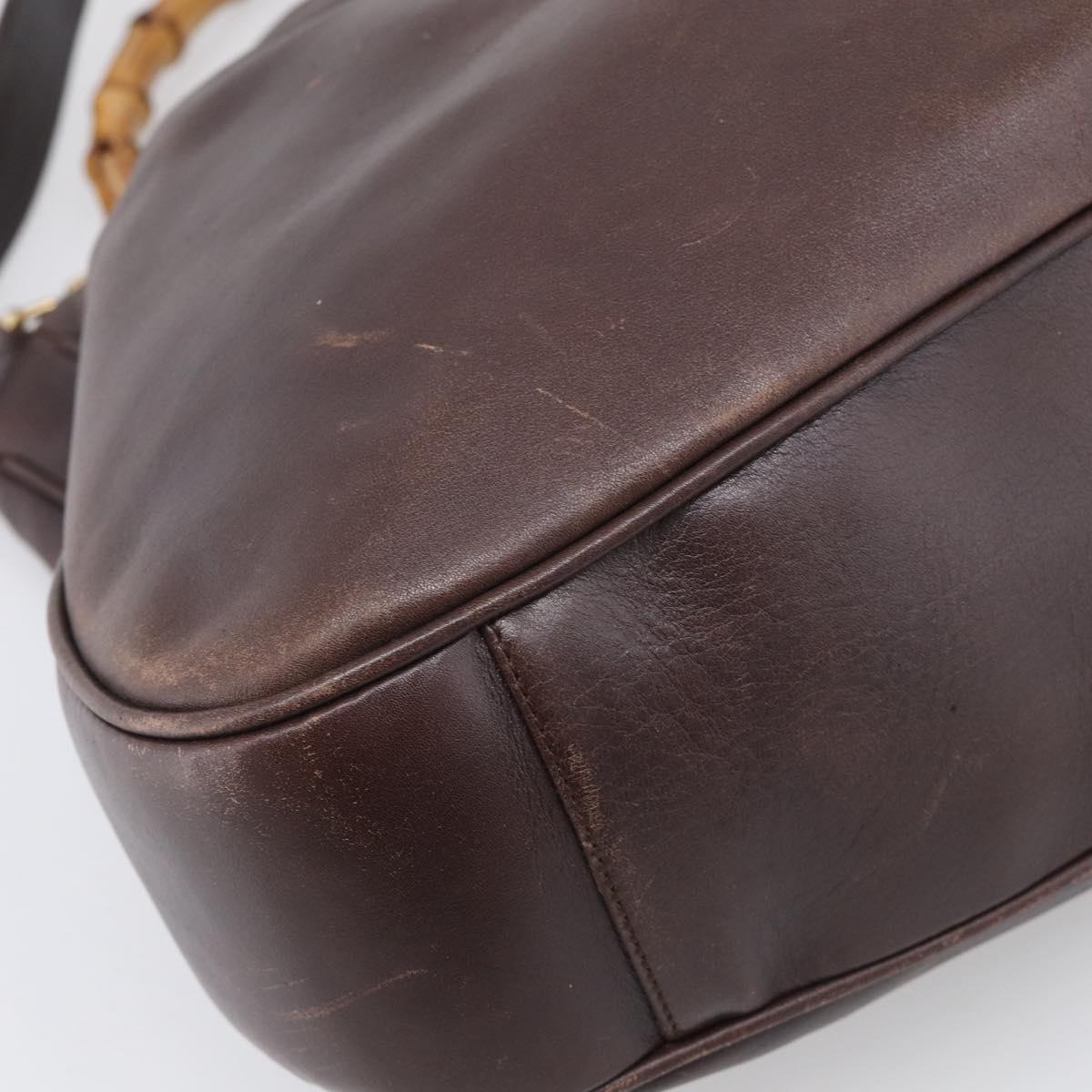 GUCCI Bamboo Hand Bag Leather 2way Brown Gold Tone 001 2123 1577 Auth ep16776
