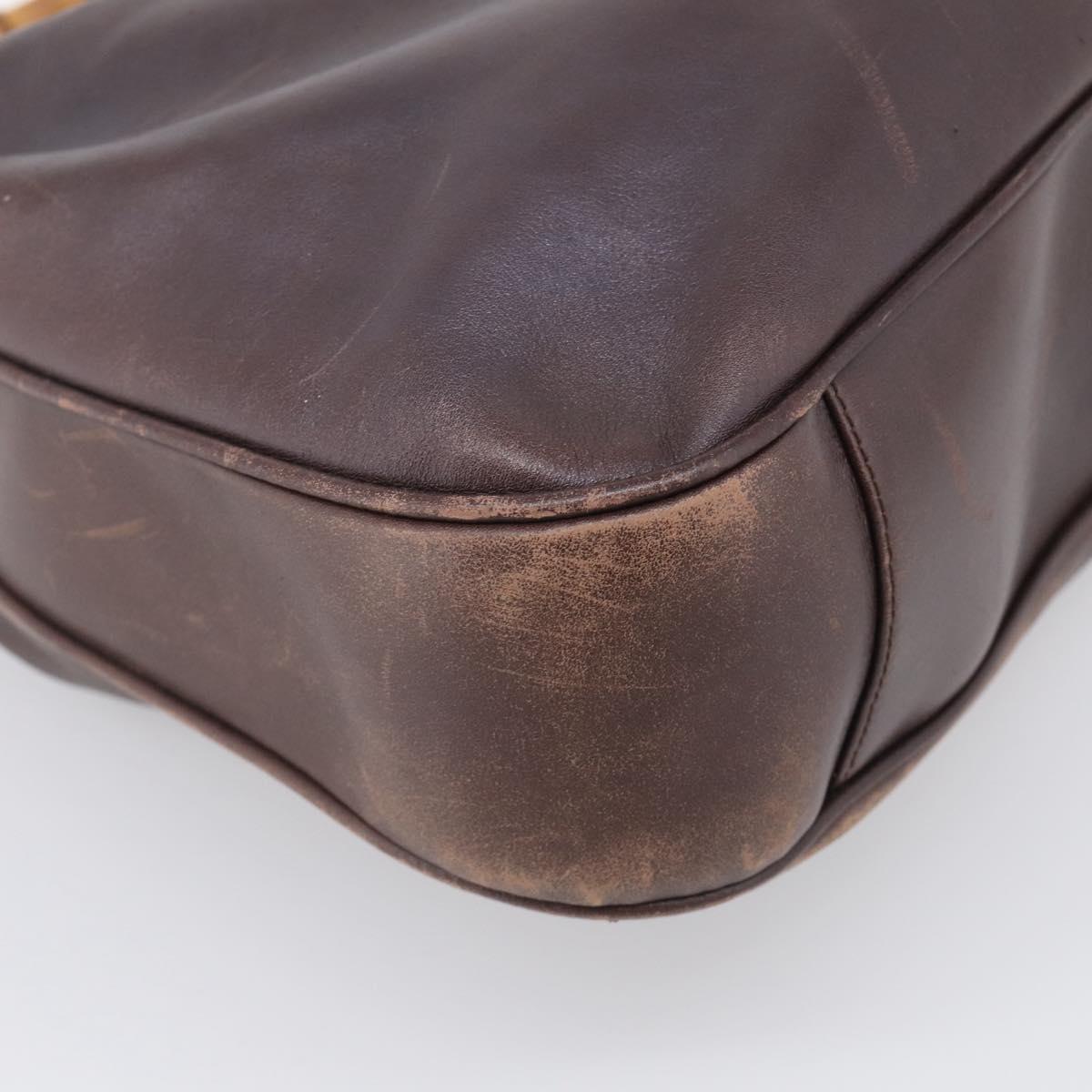 GUCCI Bamboo Hand Bag Leather 2way Brown Gold Tone 001 2123 1577 Auth ep16776