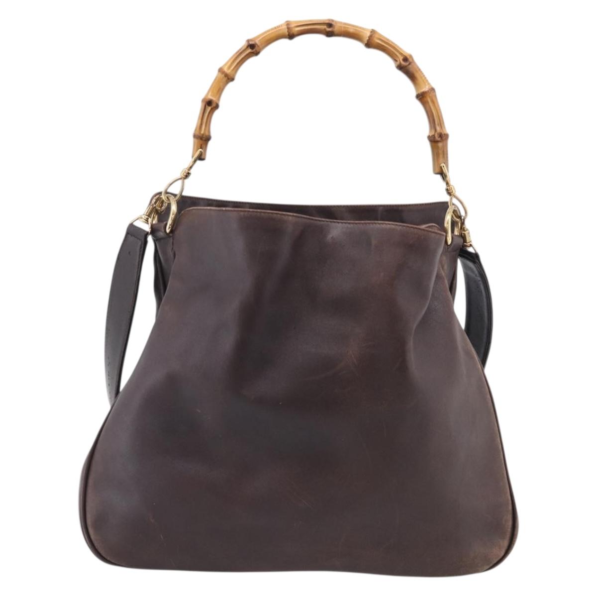 GUCCI Bamboo Hand Bag Leather 2way Brown Gold Tone 001 2123 1577 Auth ep16776