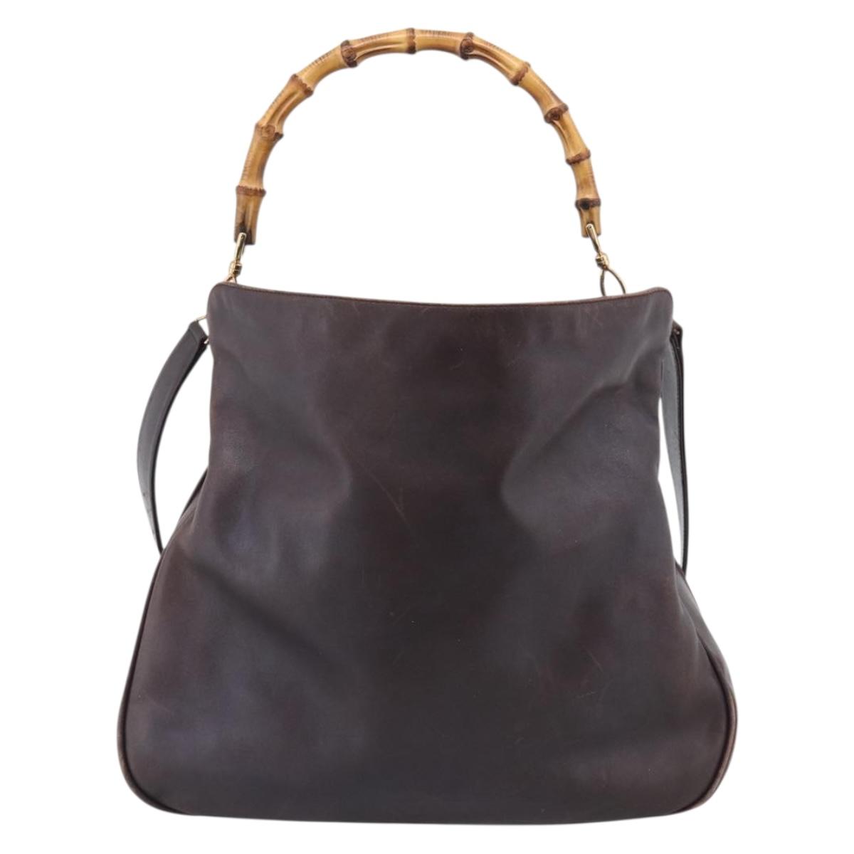 GUCCI Bamboo Hand Bag Leather 2way Brown Gold Tone 001 2123 1577 Auth ep16776