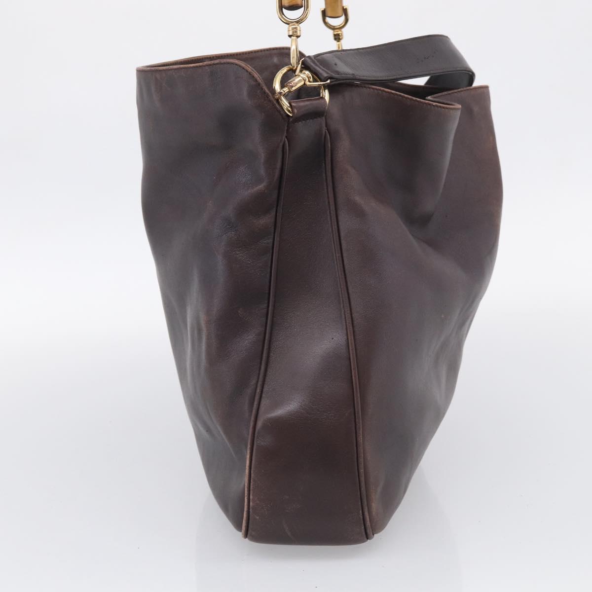 GUCCI Bamboo Hand Bag Leather 2way Brown Gold Tone 001 2123 1577 Auth ep16776