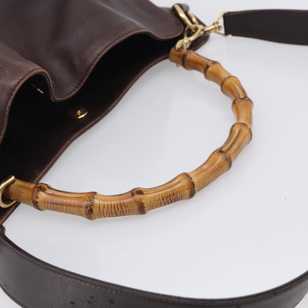 GUCCI Bamboo Hand Bag Leather 2way Brown Gold Tone 001 2123 1577 Auth ep16776