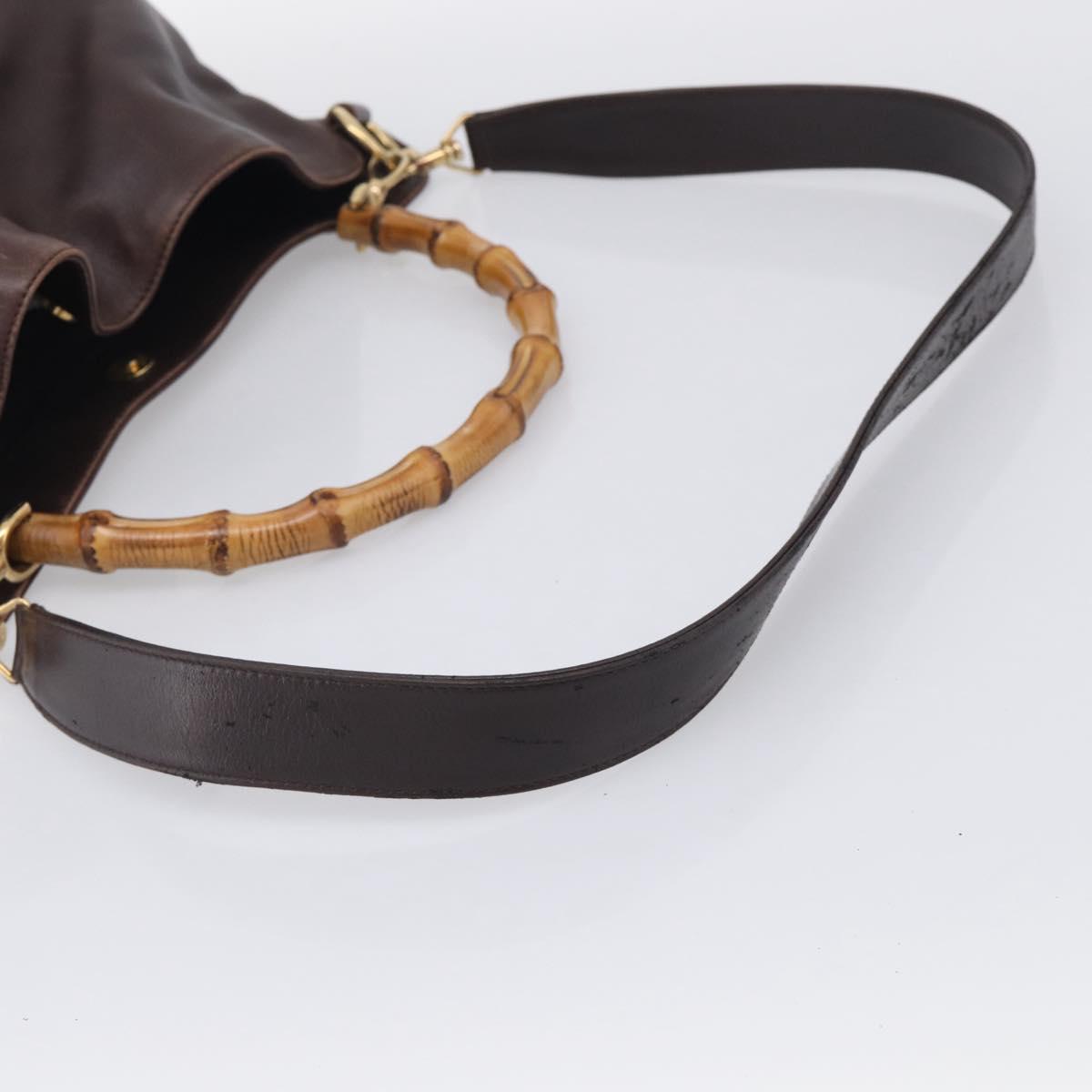 GUCCI Bamboo Hand Bag Leather 2way Brown Gold Tone 001 2123 1577 Auth ep16776
