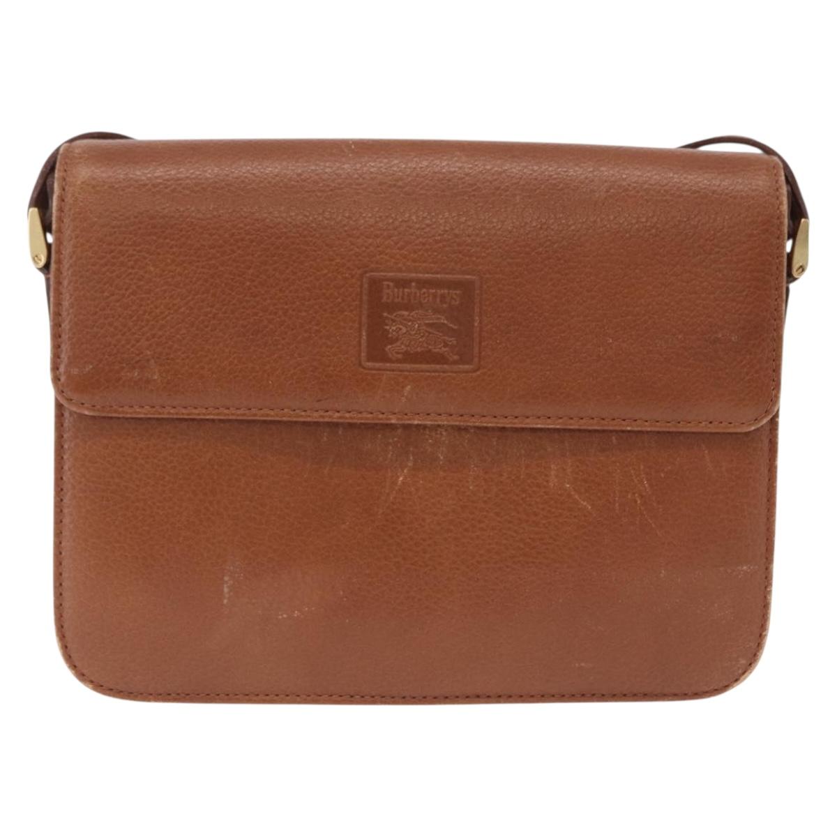 Burberrys Shoulder Bag Leather Brown Gold Tone Auth ep16784