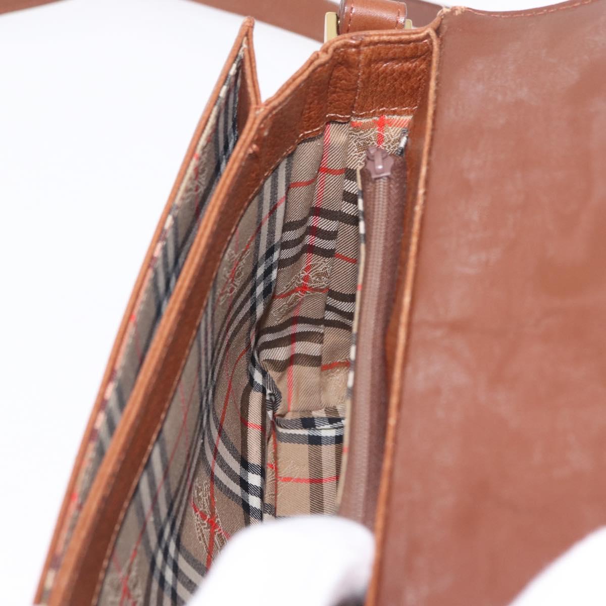 Burberrys Shoulder Bag Leather Brown Gold Tone Auth ep16784