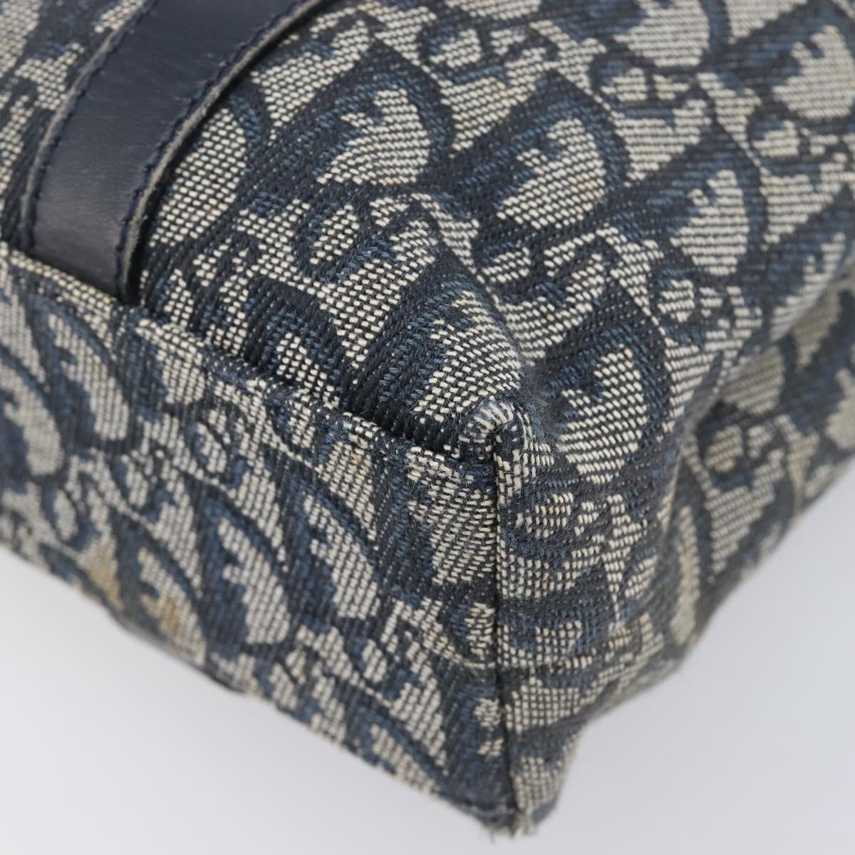 Christian Dior Trotter Canvas Hand Bag Navy Gold Tone Auth ep16785