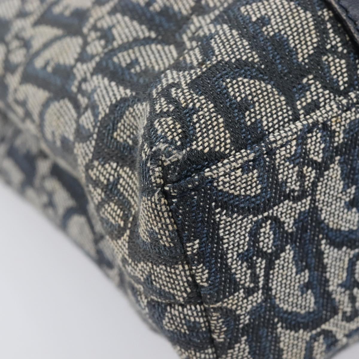 Christian Dior Trotter Canvas Hand Bag Navy Gold Tone Auth ep16785