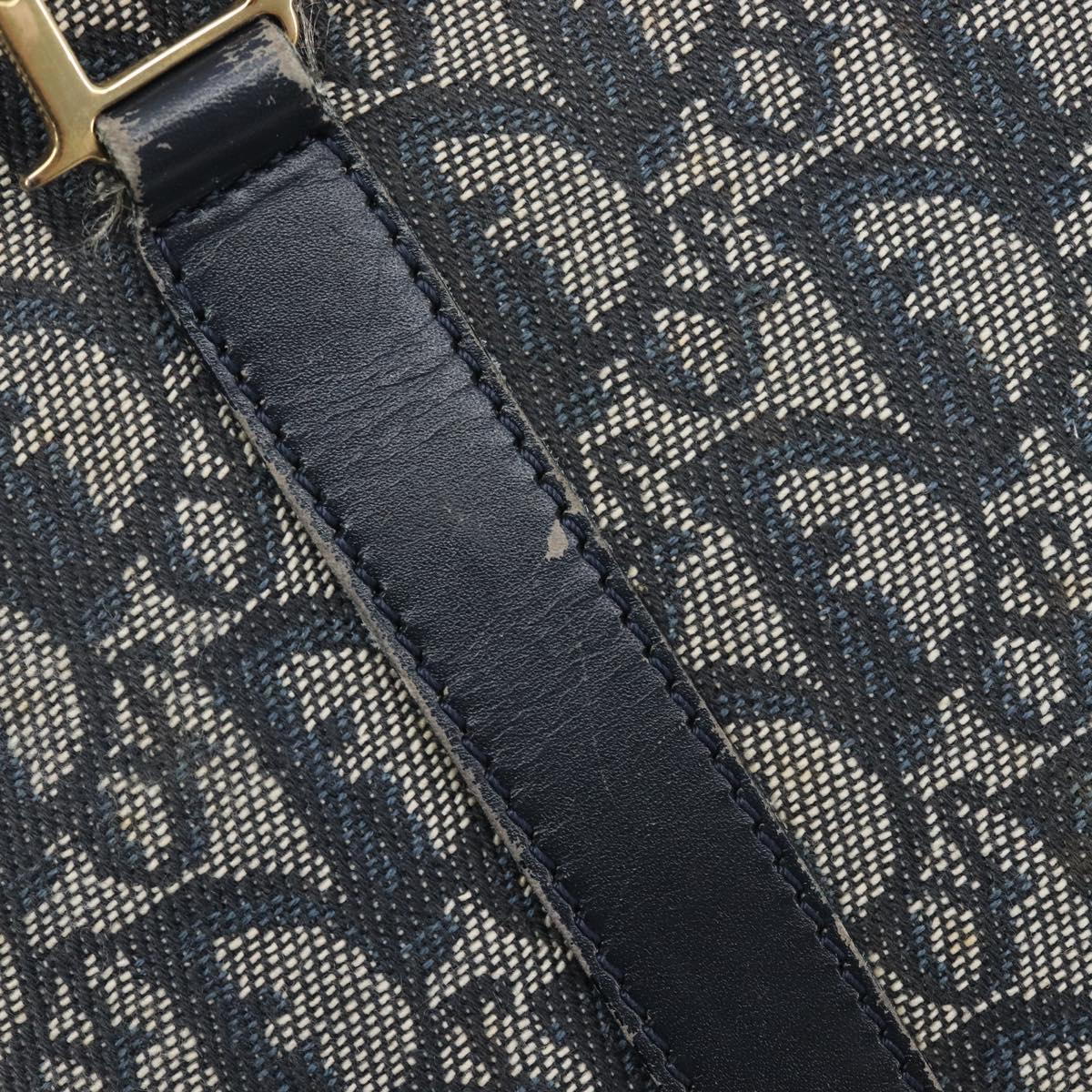 Christian Dior Trotter Canvas Hand Bag Navy Gold Tone Auth ep16785