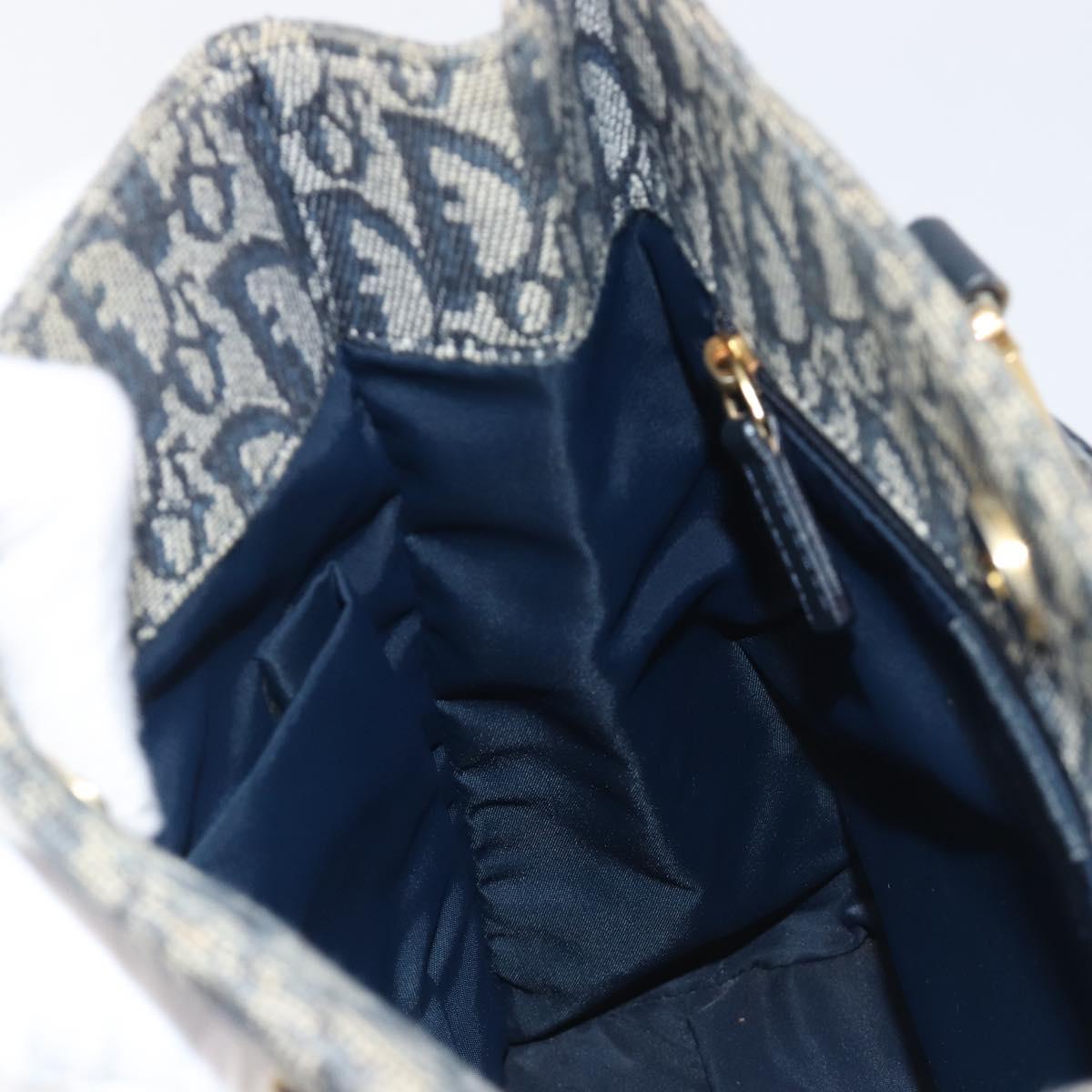 Christian Dior Trotter Canvas Hand Bag Navy Gold Tone Auth ep16785