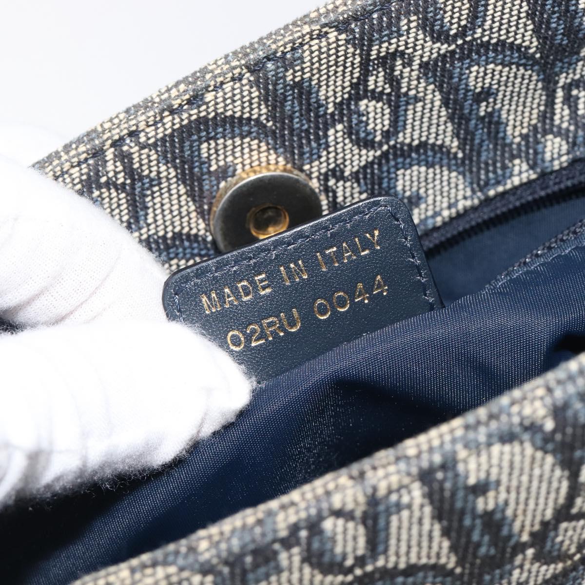 Christian Dior Trotter Canvas Hand Bag Navy Gold Tone Auth ep16785