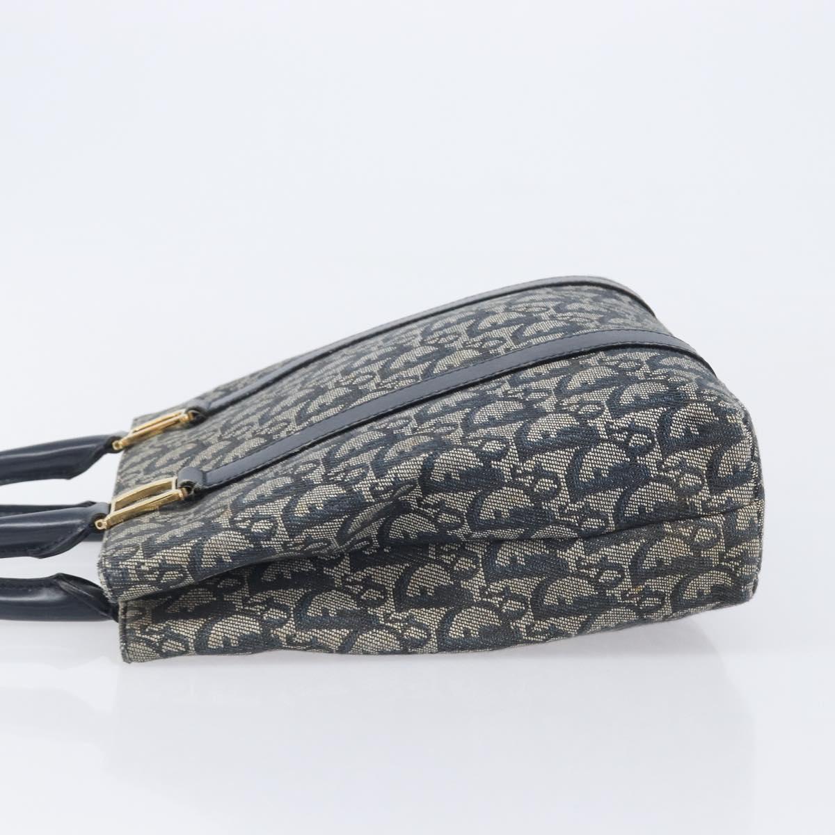 Christian Dior Trotter Canvas Hand Bag Navy Gold Tone Auth ep16785