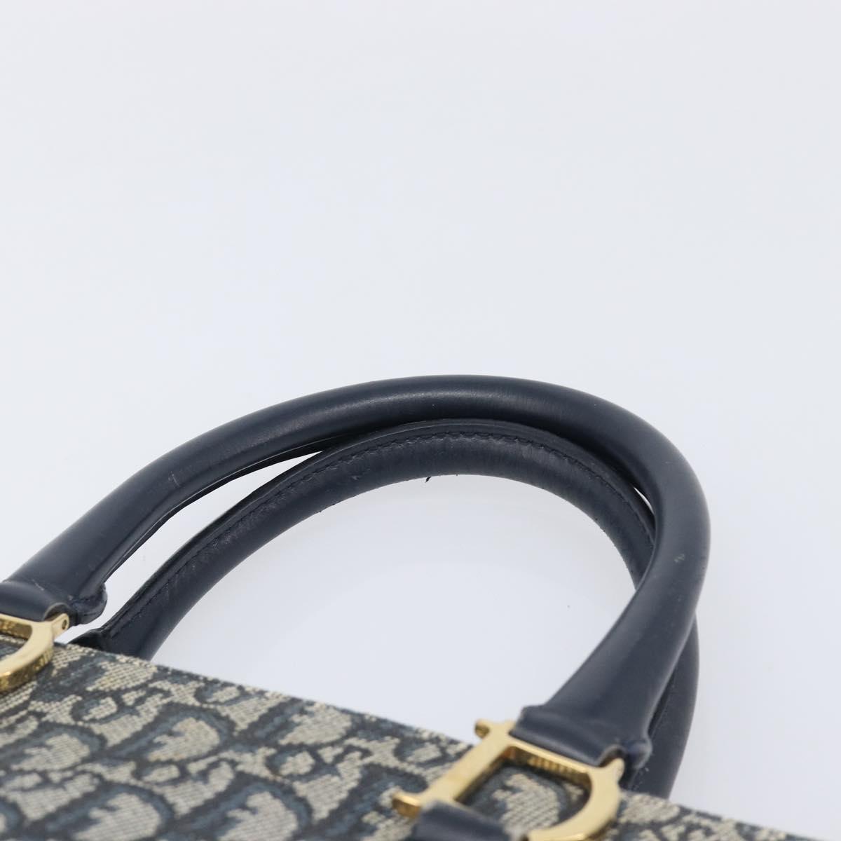 Christian Dior Trotter Canvas Hand Bag Navy Gold Tone Auth ep16785