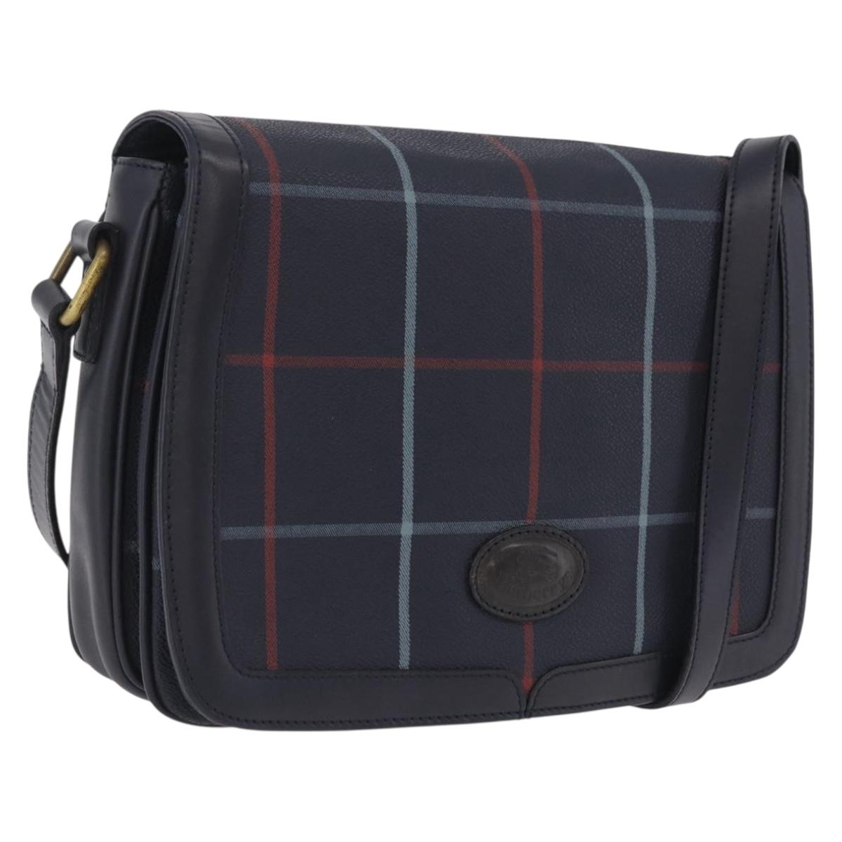 Burberrys Nova Check Shoulder Bag PVC Leather Navy Gold Tone Auth ep16786A
