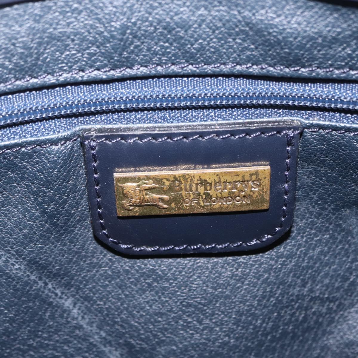 Burberrys Nova Check Shoulder Bag PVC Leather Navy Gold Tone Auth ep16786A