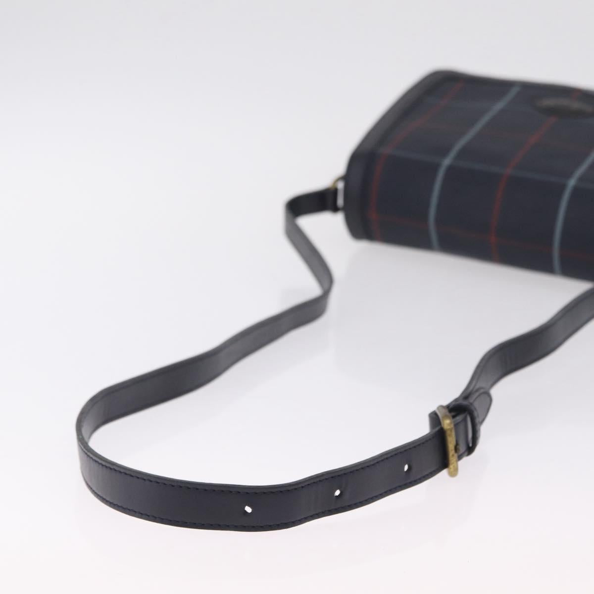 Burberrys Nova Check Shoulder Bag PVC Leather Navy Gold Tone Auth ep16786A