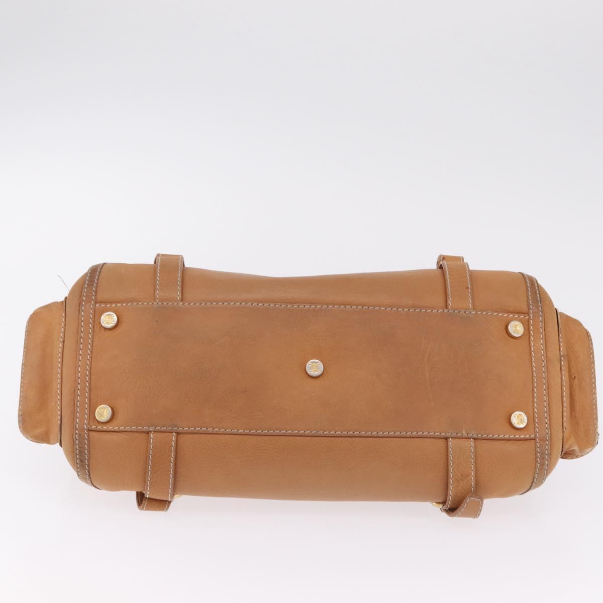 CELINE Hand Bag Leather Beige Gold Tone Auth ep16789A