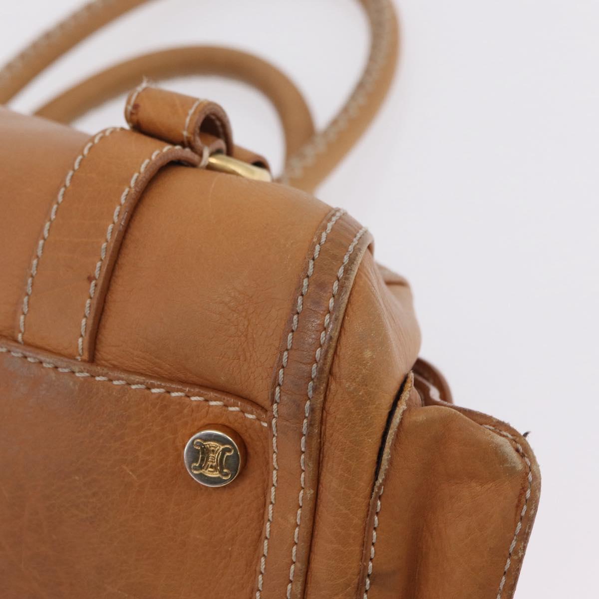 CELINE Hand Bag Leather Beige Gold Tone Auth ep16789A