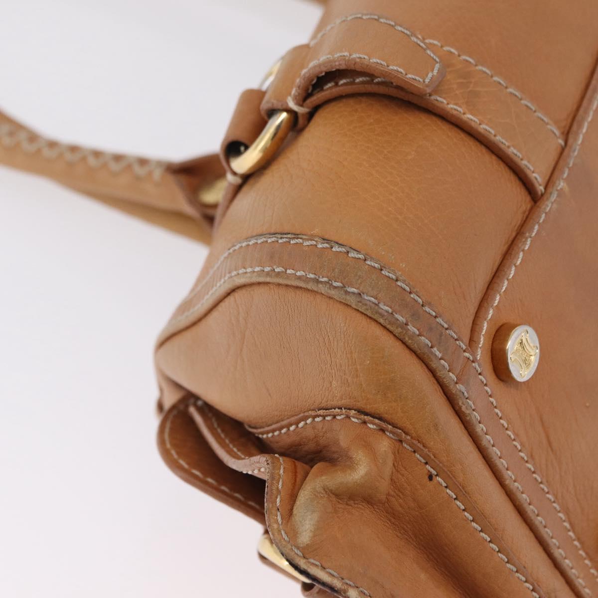CELINE Hand Bag Leather Beige Gold Tone Auth ep16789A