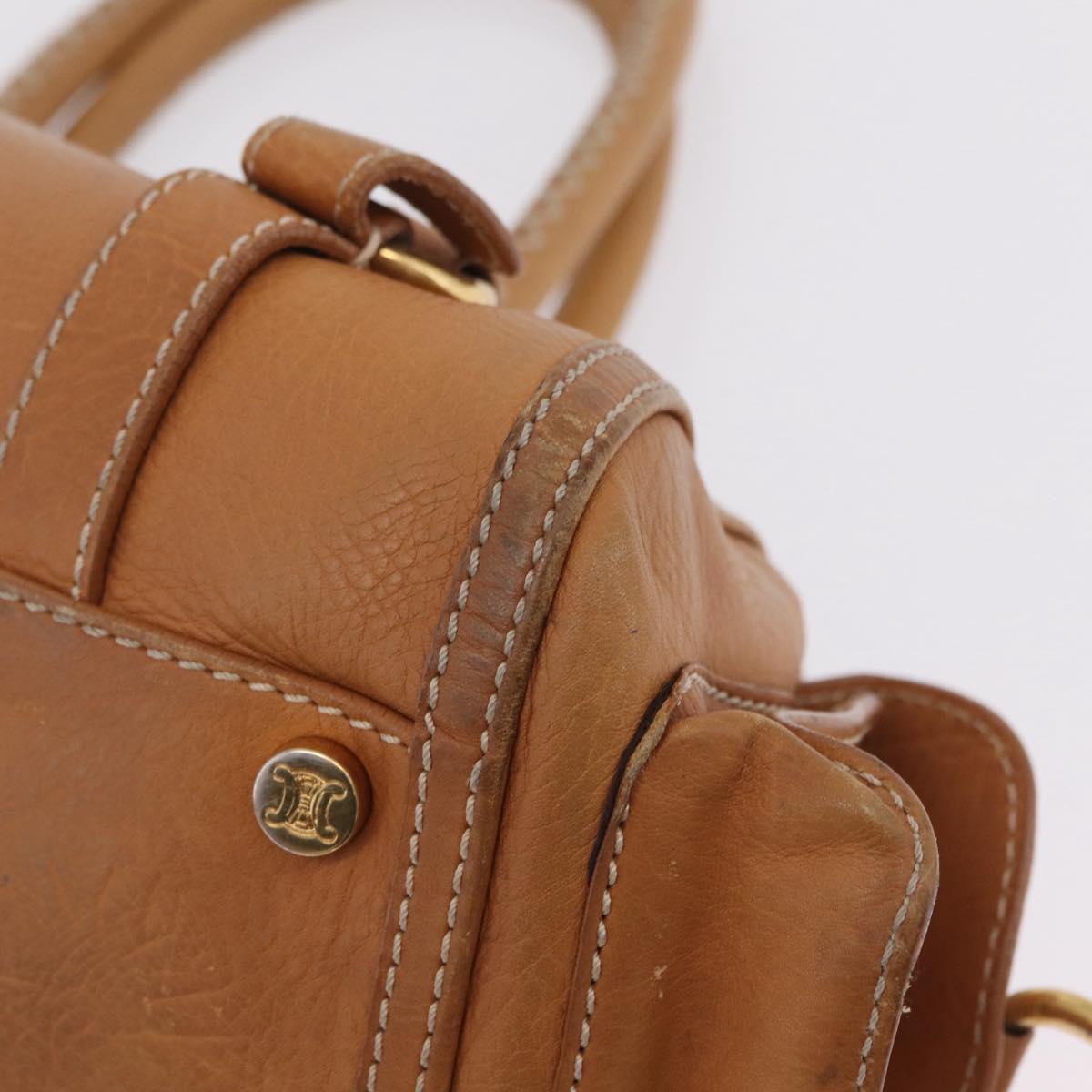 CELINE Hand Bag Leather Beige Gold Tone Auth ep16789A