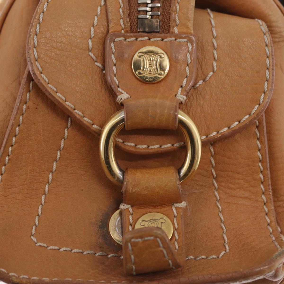CELINE Hand Bag Leather Beige Gold Tone Auth ep16789A