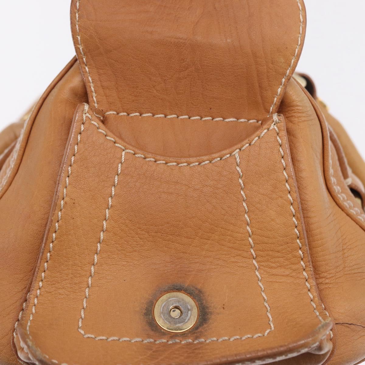 CELINE Hand Bag Leather Beige Gold Tone Auth ep16789A