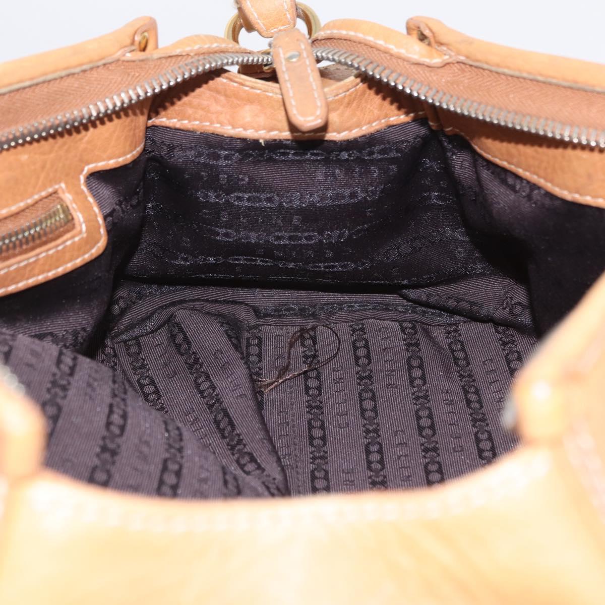 CELINE Hand Bag Leather Beige Gold Tone Auth ep16789A