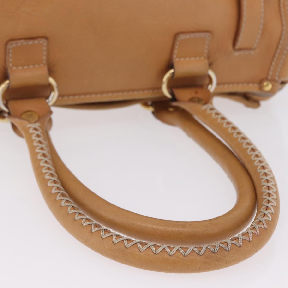 CELINE Hand Bag Leather Beige Gold Tone Auth ep16789A