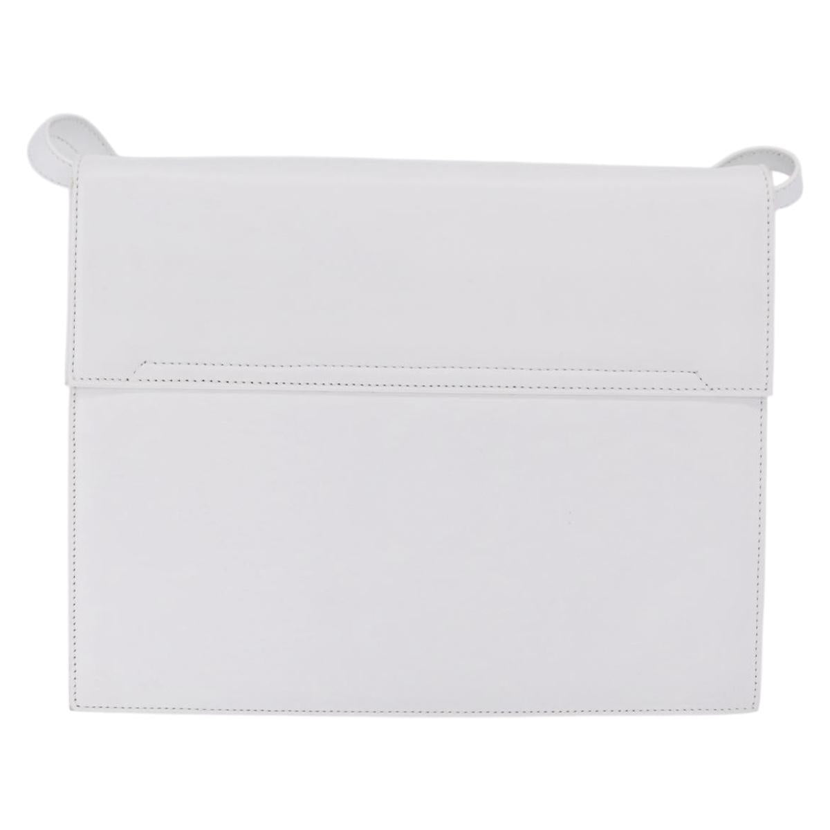 CELINE Shoulder Bag Leather White Gold Auth ep16793A